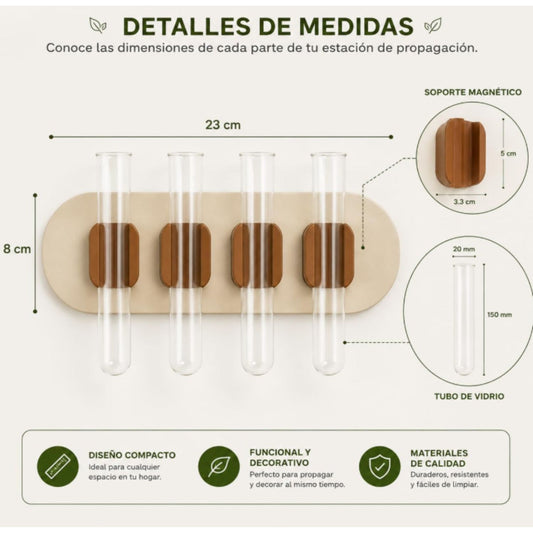 Estación de Propagación de Plantas de Pared Magnéticos con 4 Tubos de Vidrio