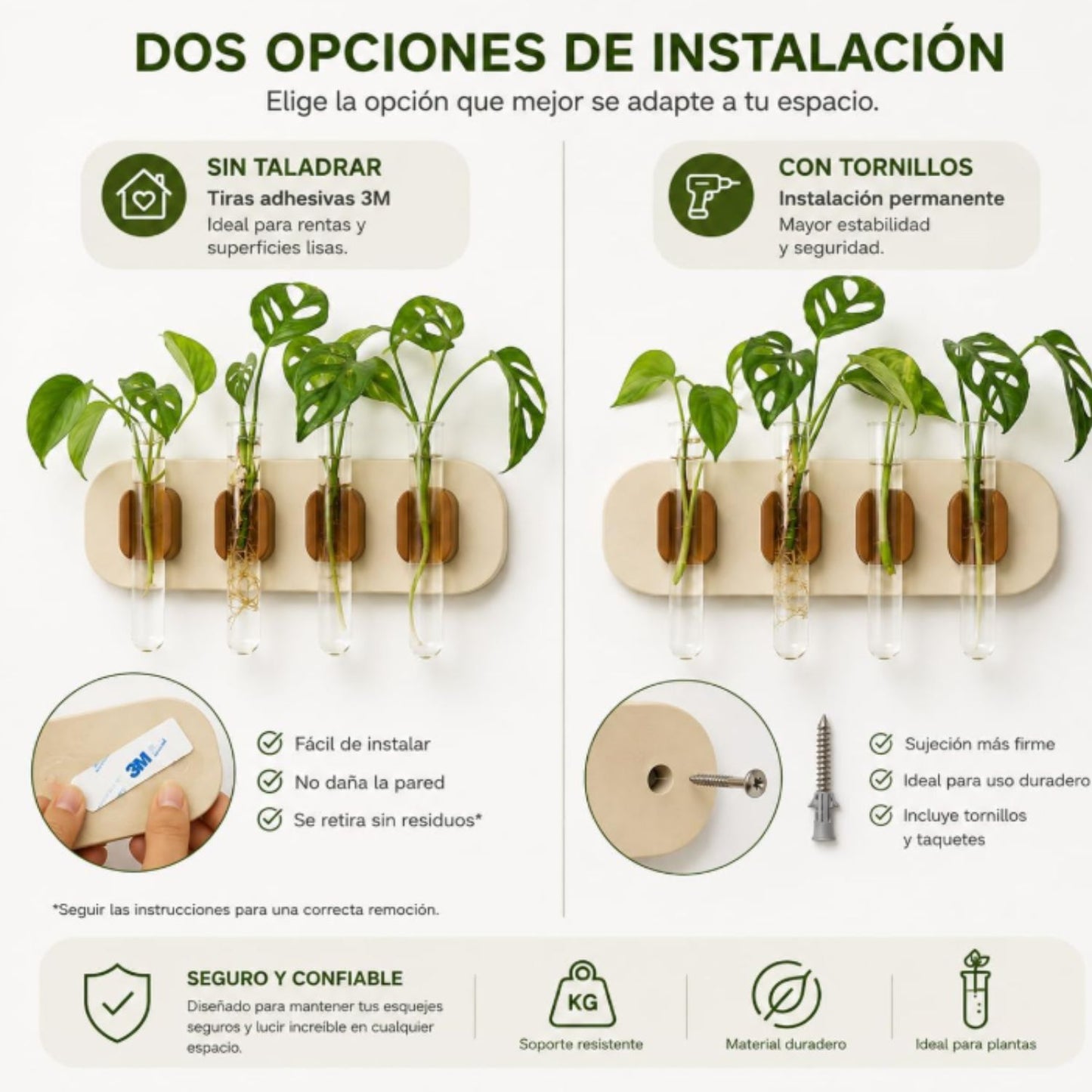 Estación de Propagación de Plantas de Pared Magnéticos con 4 Tubos de Vidrio