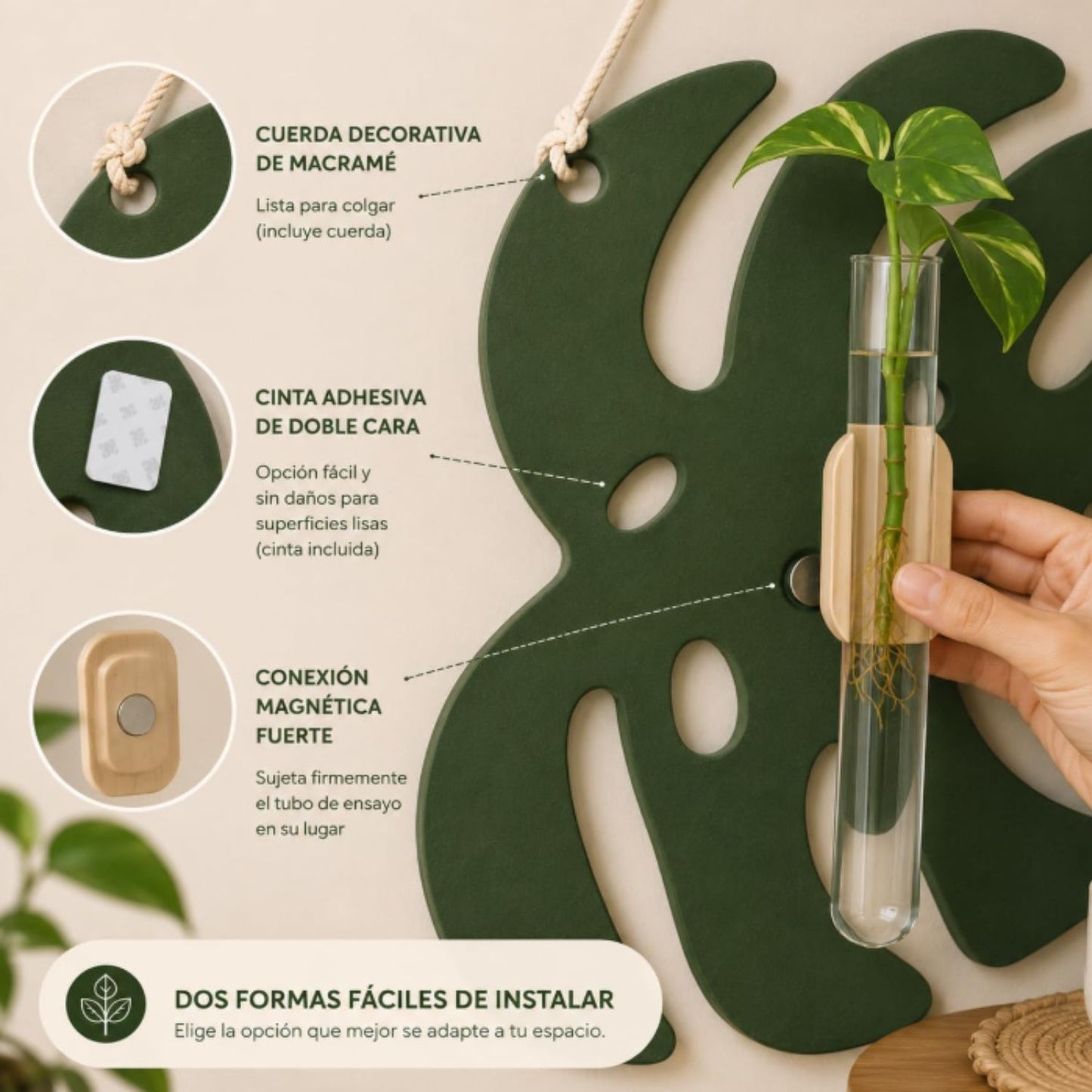 Estación de Propagación Monstera con 4 Tubos de Vidrio