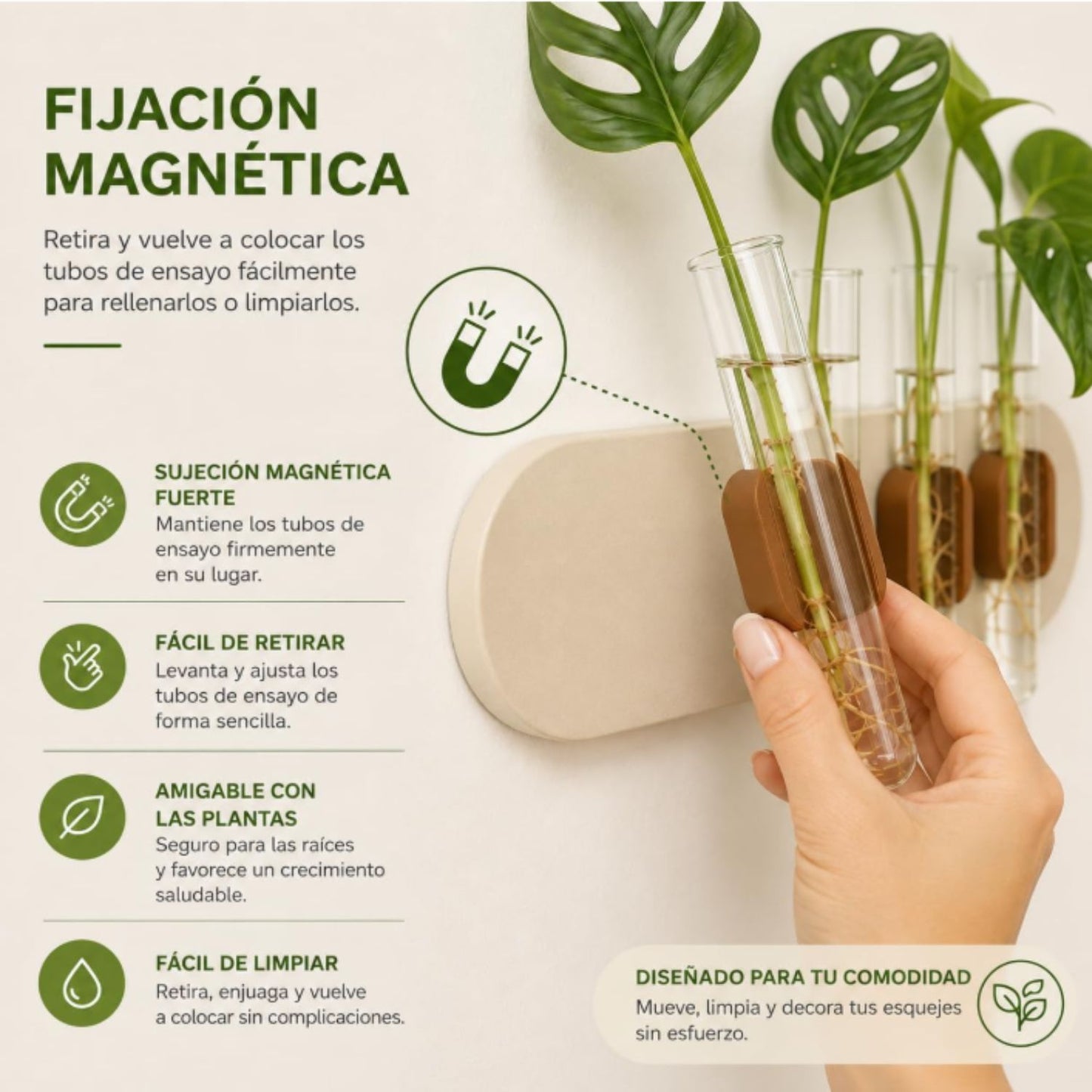 Estación de Propagación de Plantas de Pared Magnéticos con 4 Tubos de Vidrio