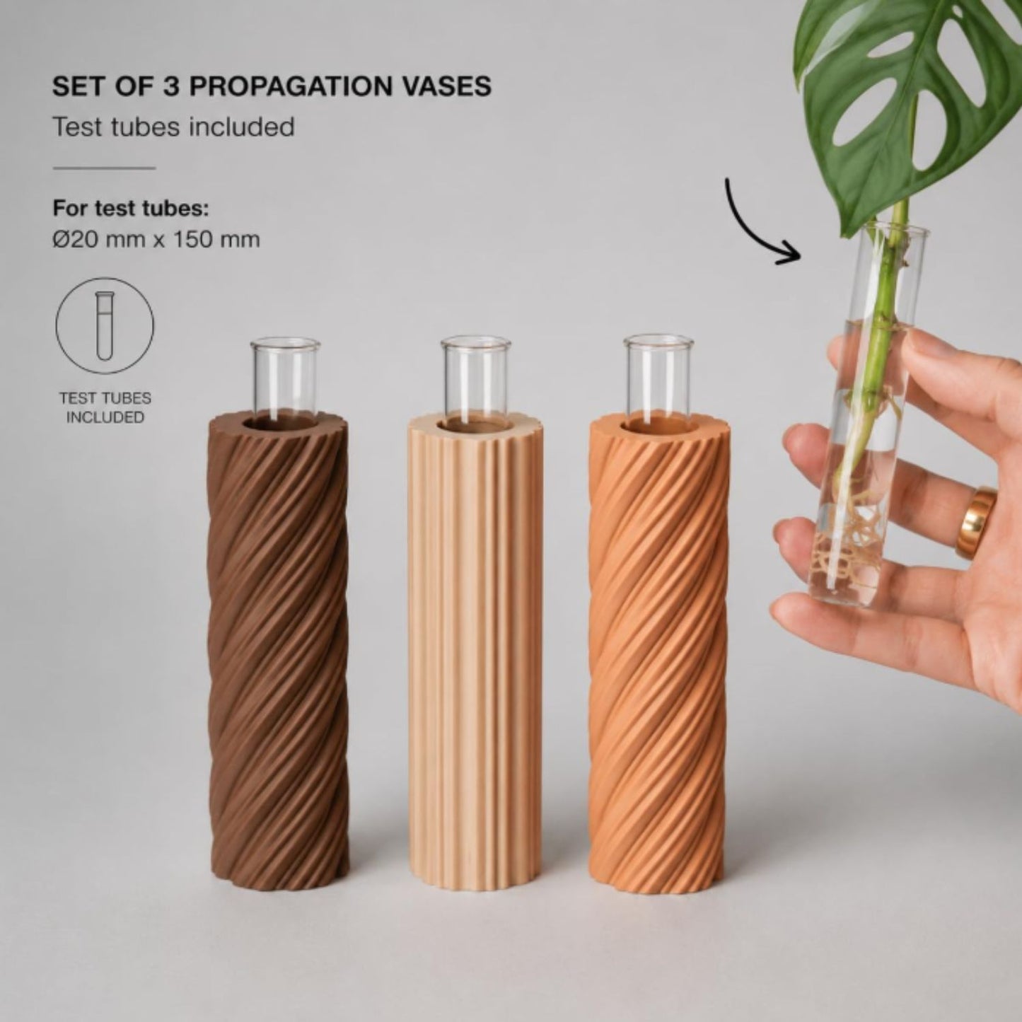 Set de 3 Macetas de Propagación con Tubos de Vidrio – Diseño Twist