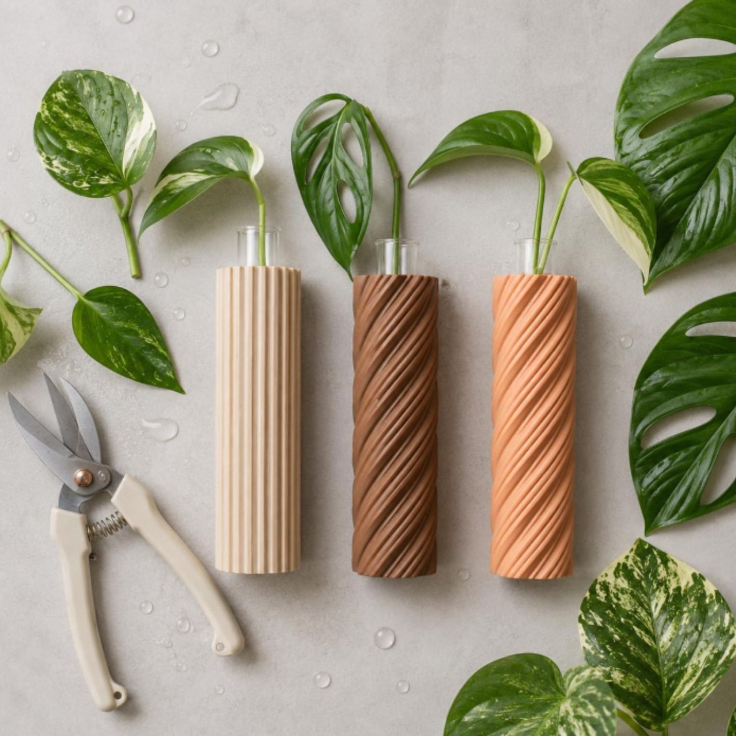 Set de 3 Macetas de Propagación con Tubos de Vidrio – Diseño Twist